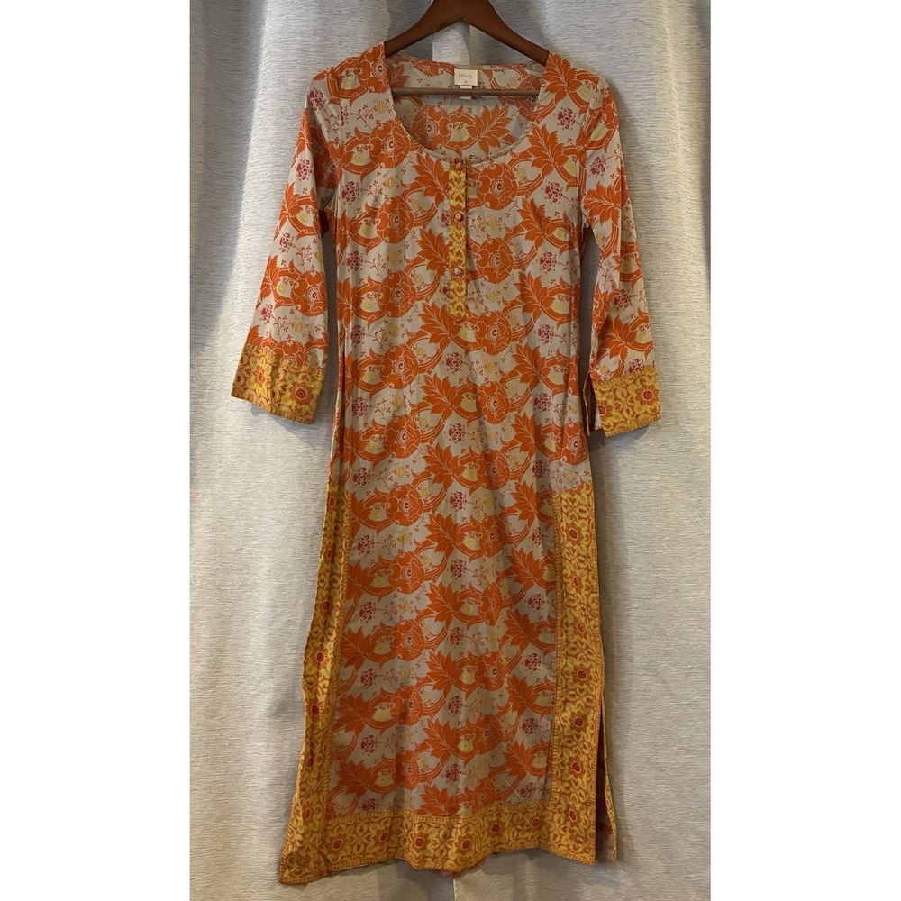 Plenty Indian Women's Tunic‎ Size 4 100% Cotton Orange Yellow